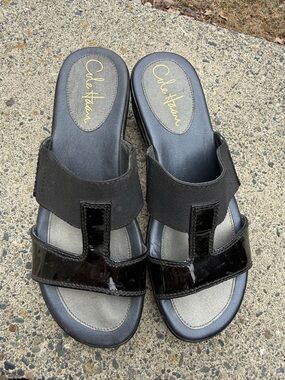 Cole Haan Black Patent Leather Slide Sandals